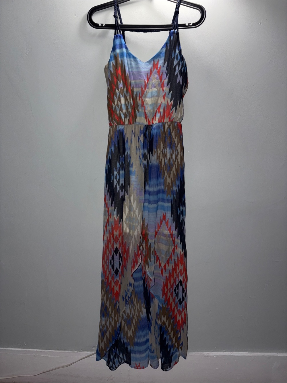 Xhilaration Blue Multi-Pattern Midi Dress